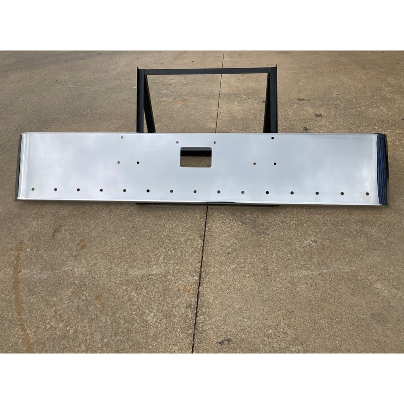 Peterbilt 379 premium 8 gauge chrome 18 rolled end bumper w/standard tow & mounting holes, 15 bullseye light holes