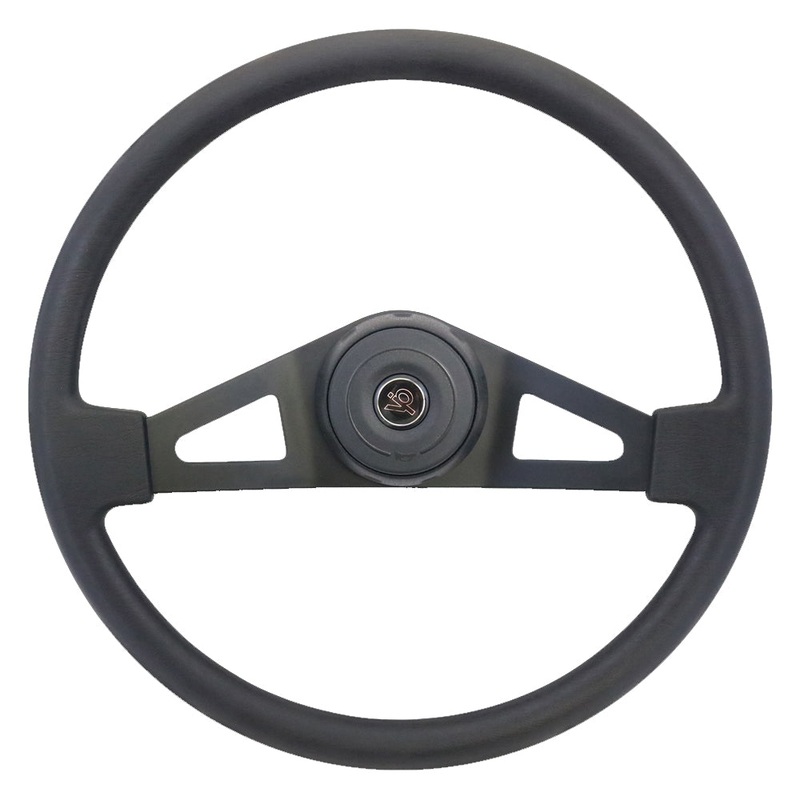 Pinion 18 black polyurethane steering wheel w/2 chrome spokes – 3 hole style