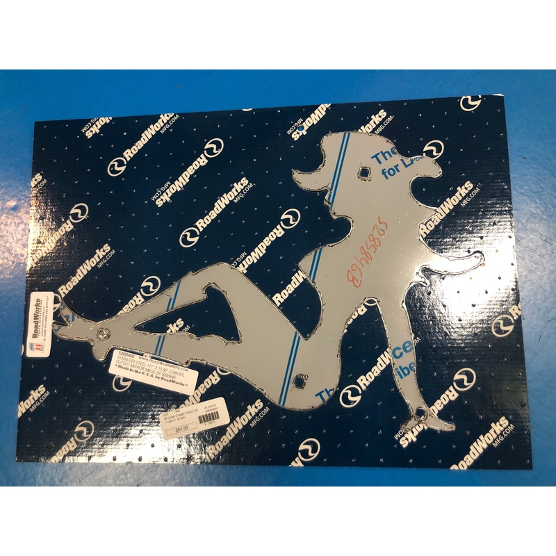 Stainless steel mudflap cowgirl cutout w/bolt-through holes – 11 x 16