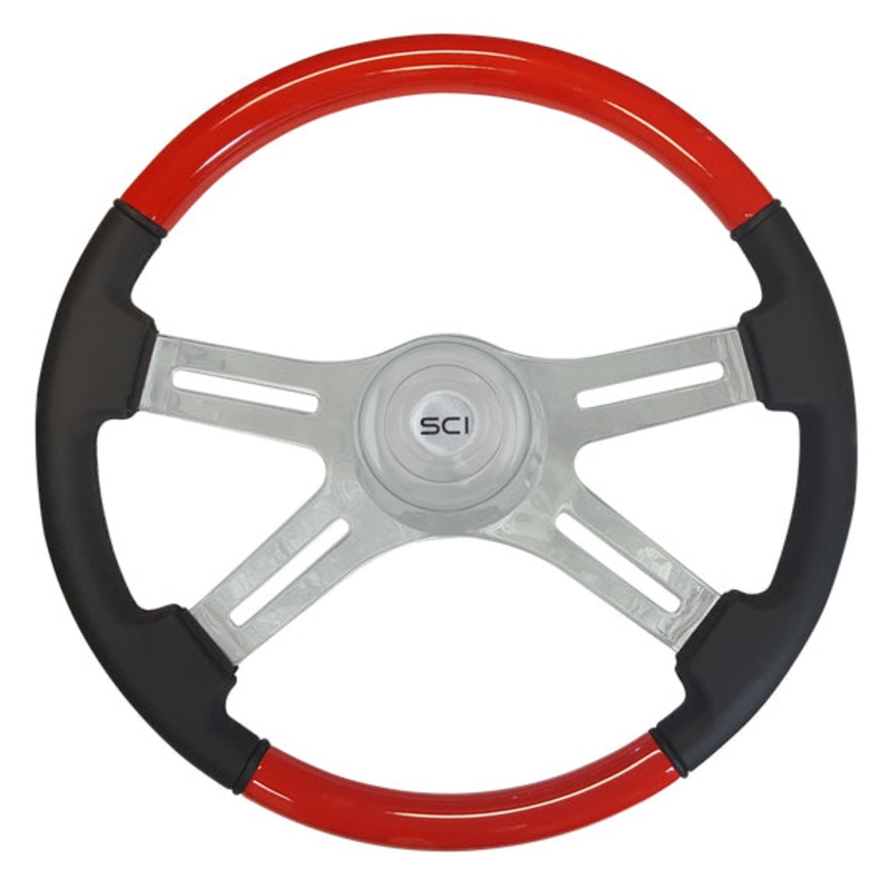 Viper Red painted wood 18 steering wheel w/leather grips – 3 hole style