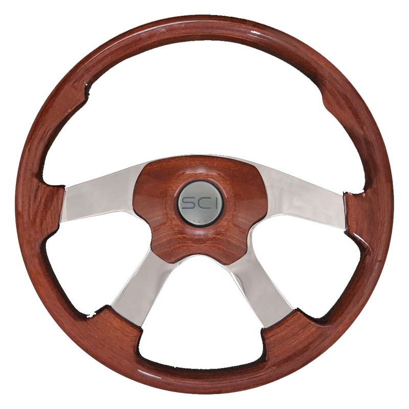 Wildwood Dark Mahogany 18 stained wood steering wheel w/4 chrome spokes – 5 hole hub