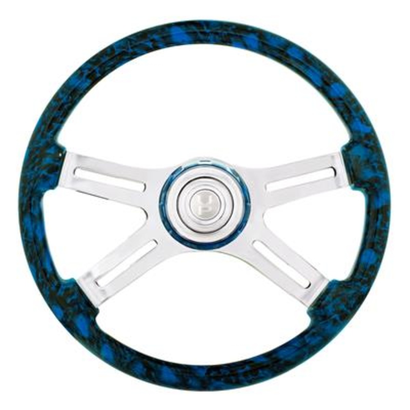 Blue Skulls Painted Wood 18 Steering Wheel W/Chrome Spokes – 3 Hole Style