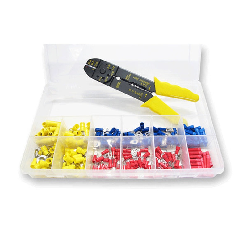 Deluxe wiring connector starter kit w/crimper tool – 240 pieces, assorted sizes