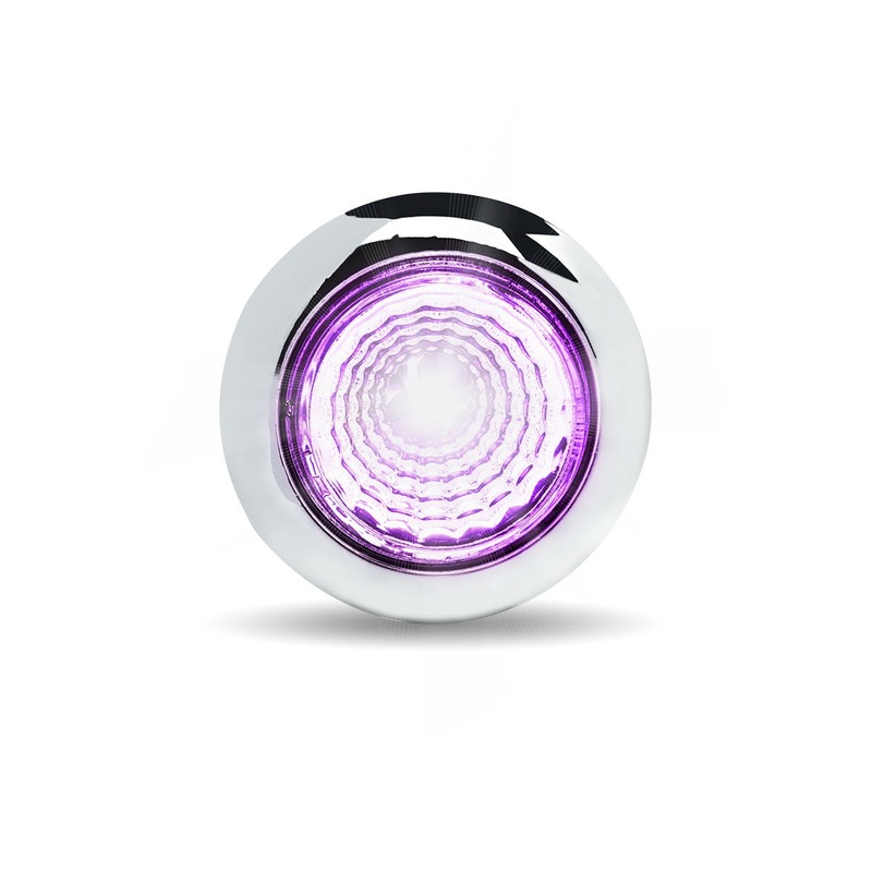 Dual Revolution Amber/Purple 1 mini button single-diode LED marker  + auxiliary light w/reflector, threaded back (3 wires)