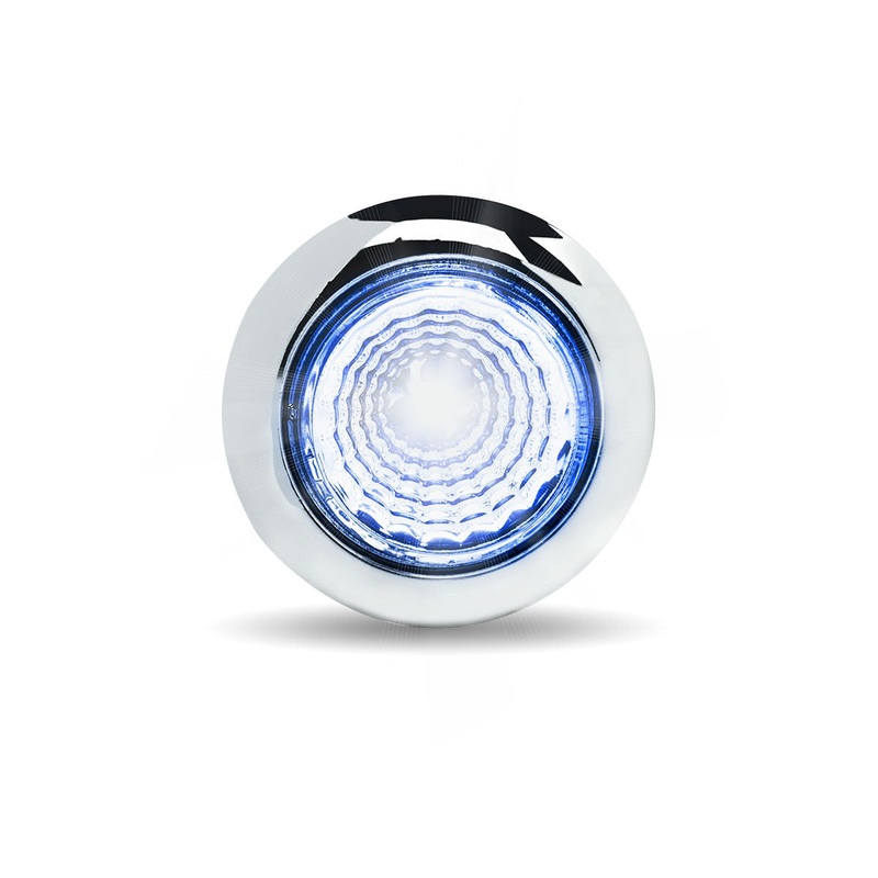 Dual Revolution Red/Blue 1 mini button single-diode LED marker  + auxiliary light w/reflector, threaded back (3 wires)