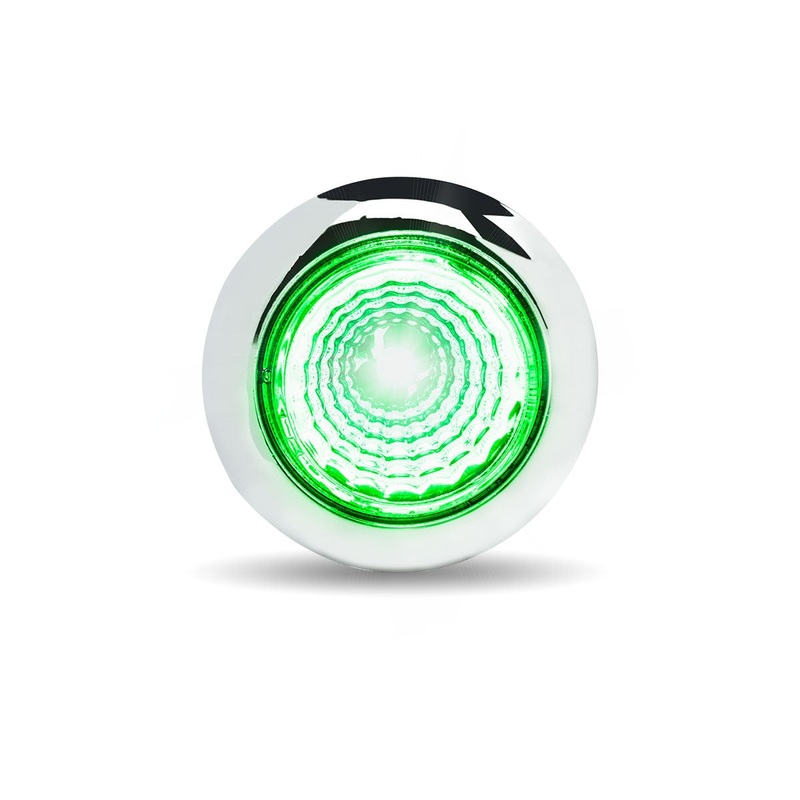 Dual Revolution Red/Green 1 mini button single-diode LED marker  + auxiliary light w/reflector, threaded back (3 wires)