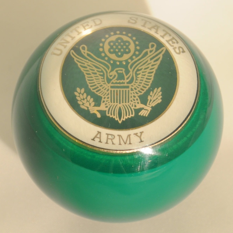 Green w/Army embedded emblem 2.25 diameter round gear shift knob