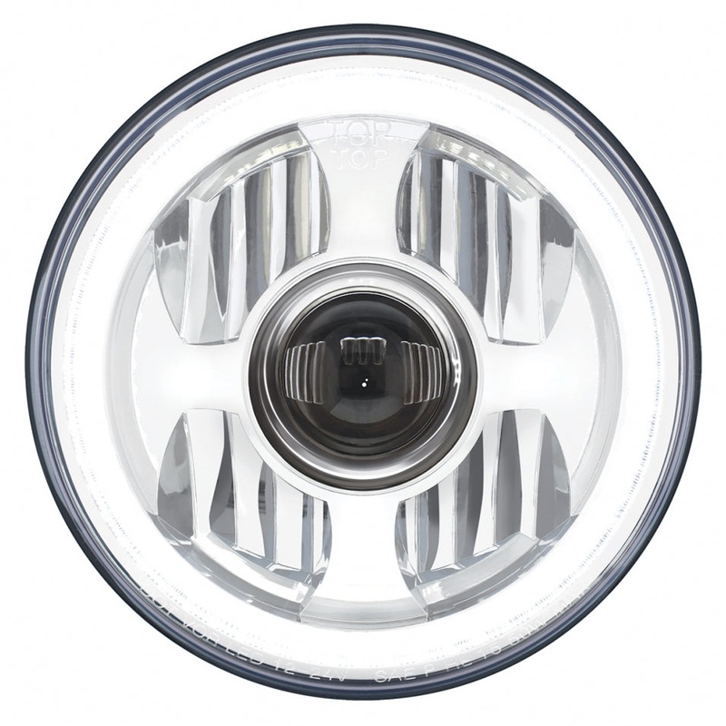 Halo Glow single 7 diameter LED projection-style headlight with amber/white outer ring – SINGLE