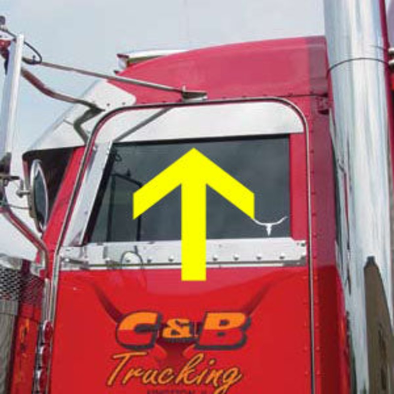 Peterbilt 379/389 2005+ stainless steel top of door trim – 5 chopped look, PAIR