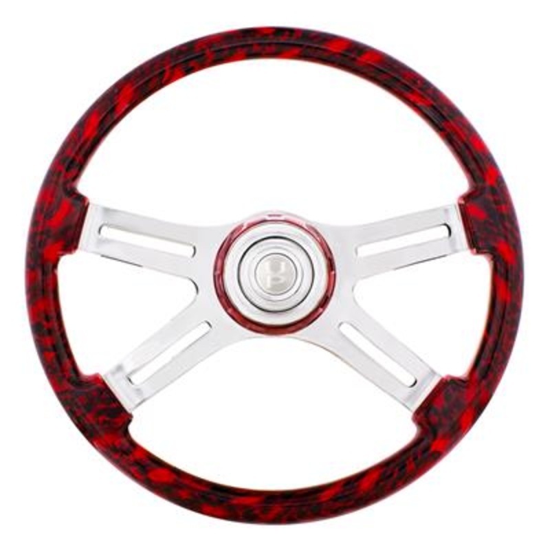 Red Skulls painted wood 18 steering wheel w/chrome spokes – 3 hole style