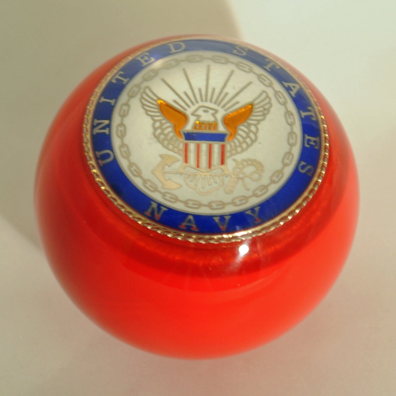 Red w/Navy embedded emblem 2.25 diameter round gear shift knob