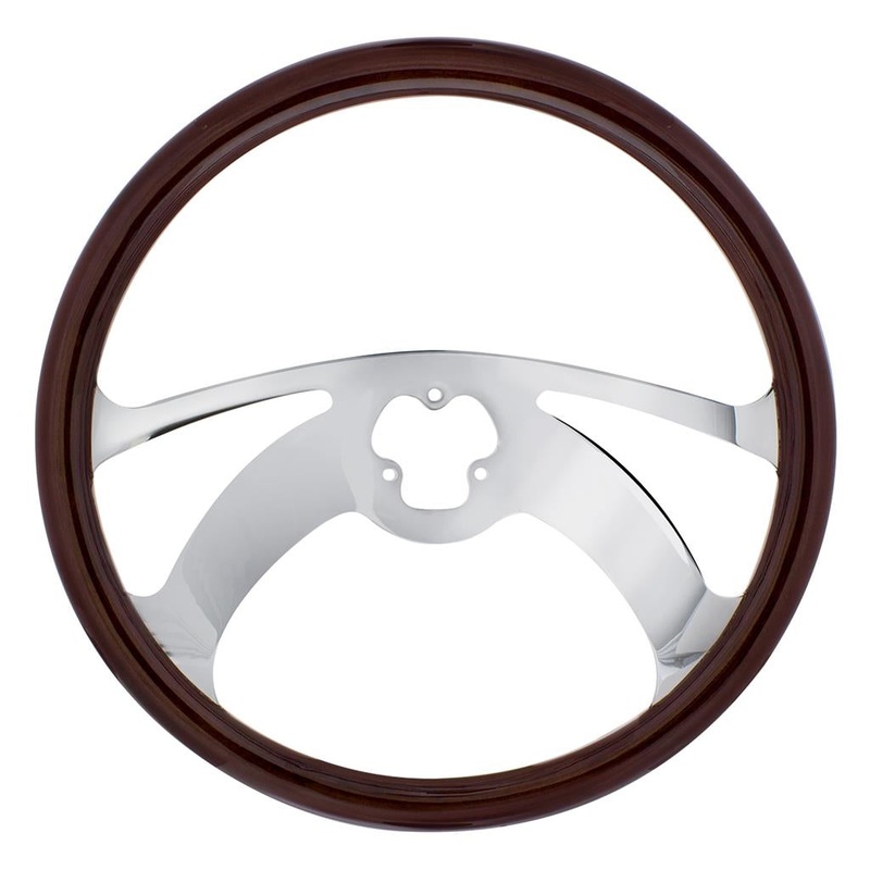 Scorpion wood rim 18 steering wheel w/chrome spokes – 3 hole style