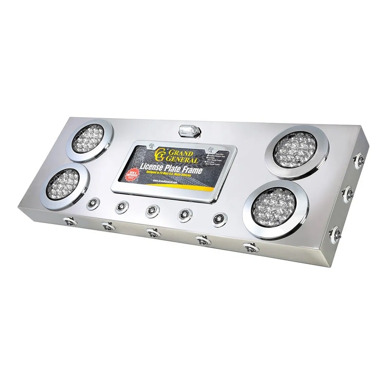 Stainless steel rear center panel w/all CLEAR LENS Fleet 4 round red and mini-button LED lights