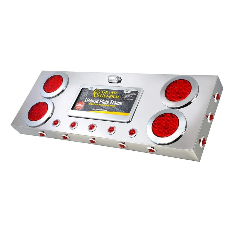 Stainless steel rear center panel w/Fleet 4 round red LED lights and mini-button LED lights