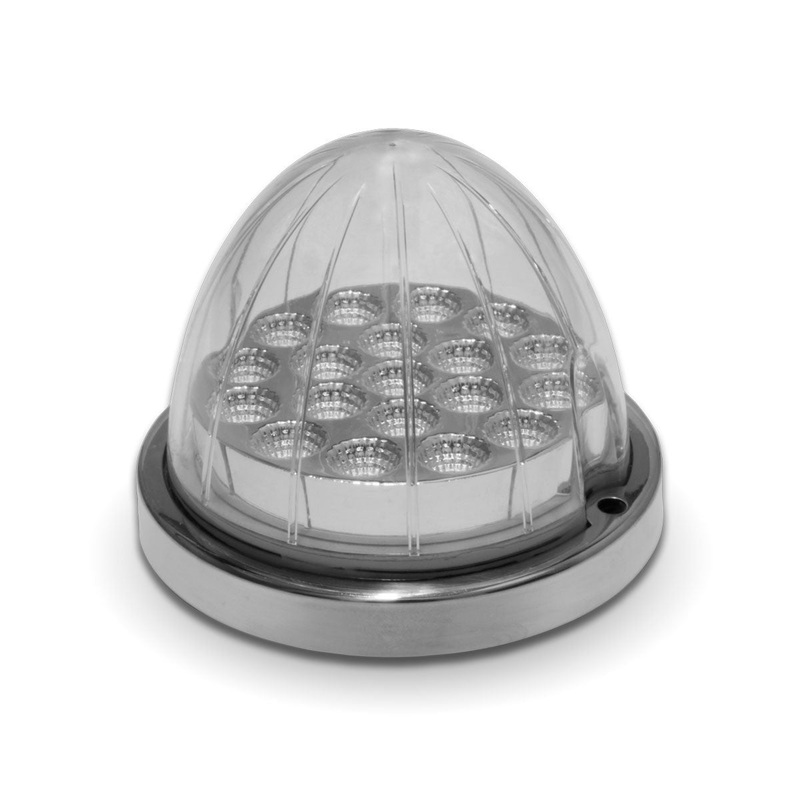 Amber 19 diode watermelon-style LED marker/turn signal light w/reflector cup and lock ring – CLEAR lens