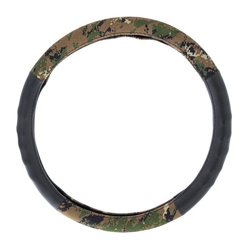 18 digital woodland camouflage cloth & suede steering wheel cover