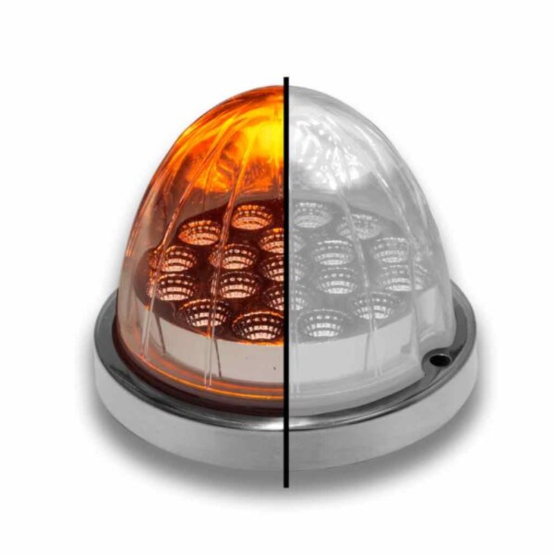 Dual Revolution Amber/White 19 diode watermelon-style LED light w/base – CLEAR lens