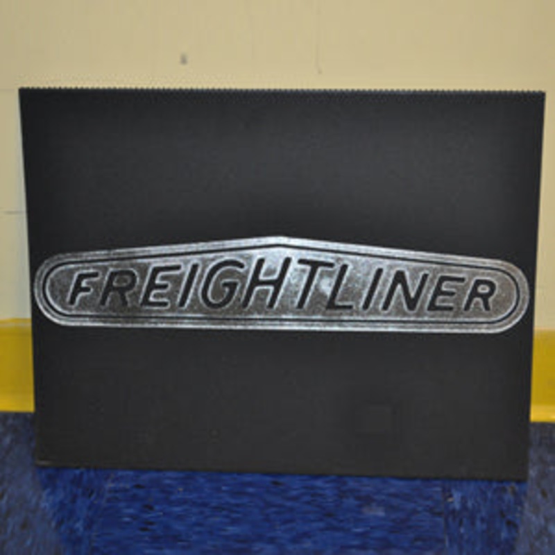 Freightliner 18 x 14 black front fender mudflap w/chrome stamped logo