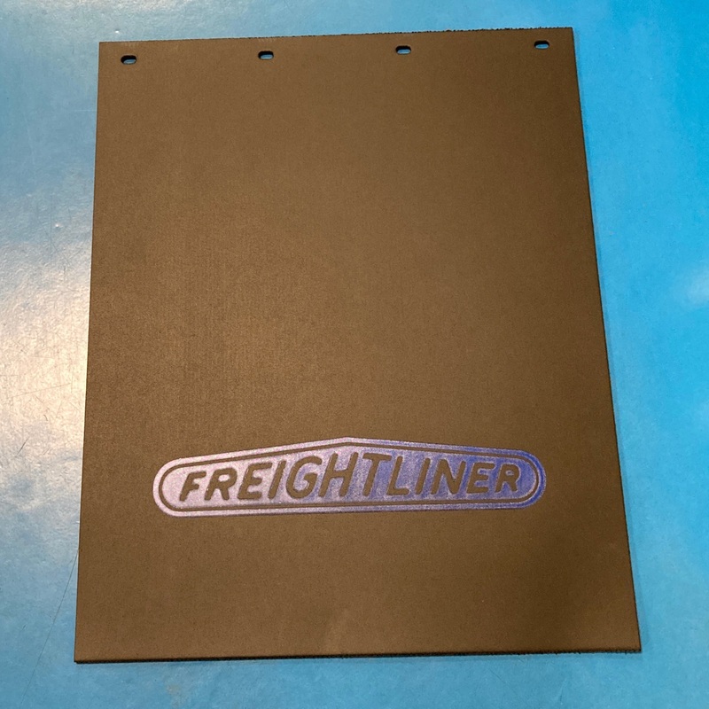 Freightliner 24 x 30 black mudflap w/blue stamped logo
