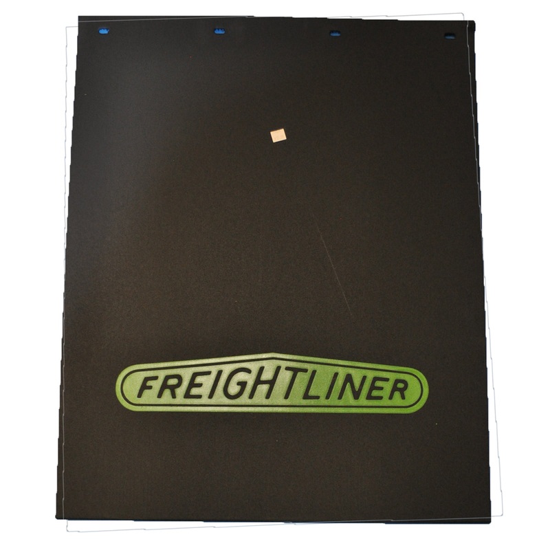 Freightliner 24 x 30 black mudflap w/green stamped logo