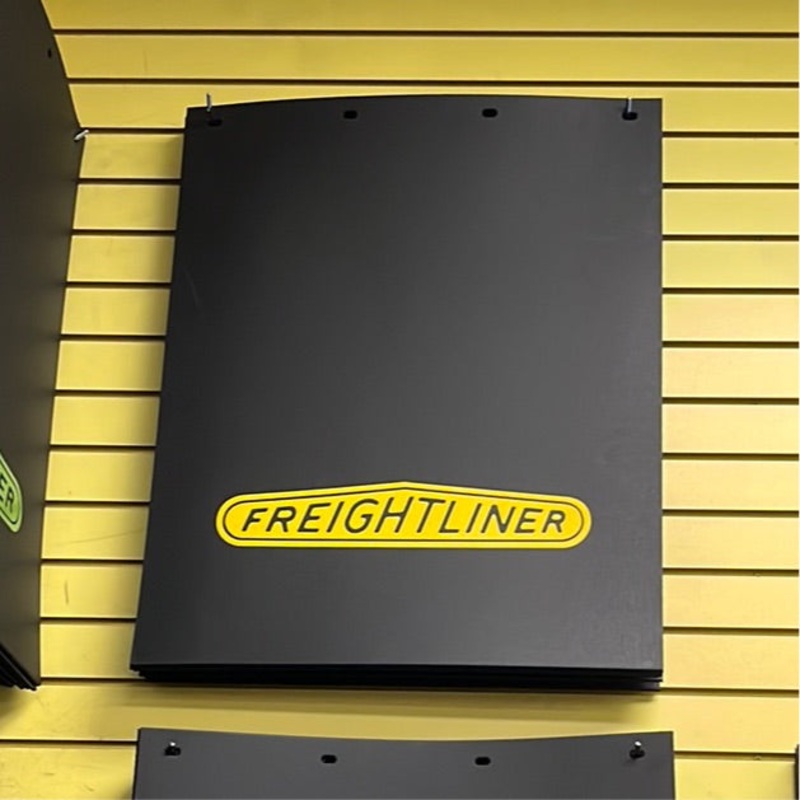 Freightliner 24 x 30 black mudflap w/yellow stamped logo