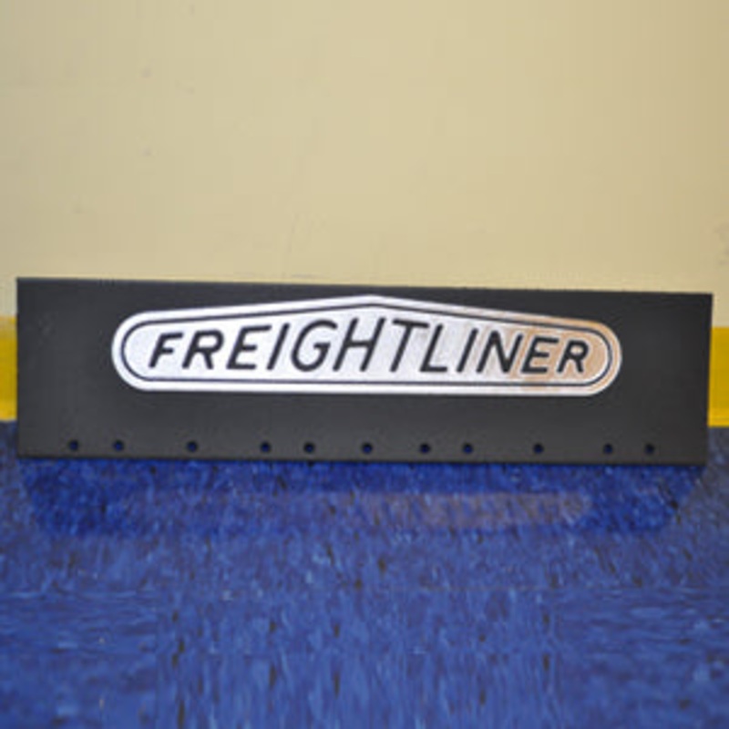 Freightliner 24 x 6 black quarter fender mudflap w/chrome stamped logo