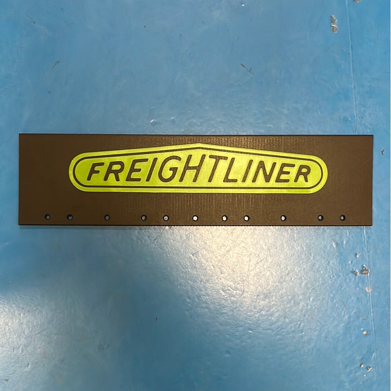 Freightliner 24 x 6 black quarter fender mudflap w/green stamped logo