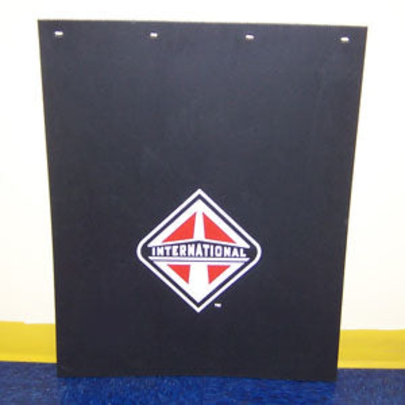 International 24 x 30 black mudflap w/white stamped logo
