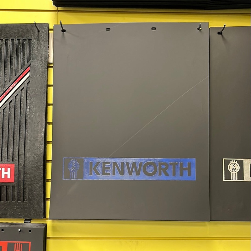 Kenworth 24 x 30 black mudflap w/blue stamped logo