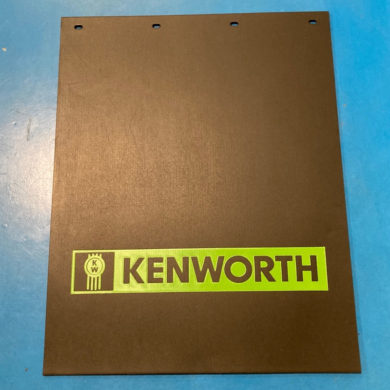 Kenworth 24 x 30 black mudflap w/green stamped logo