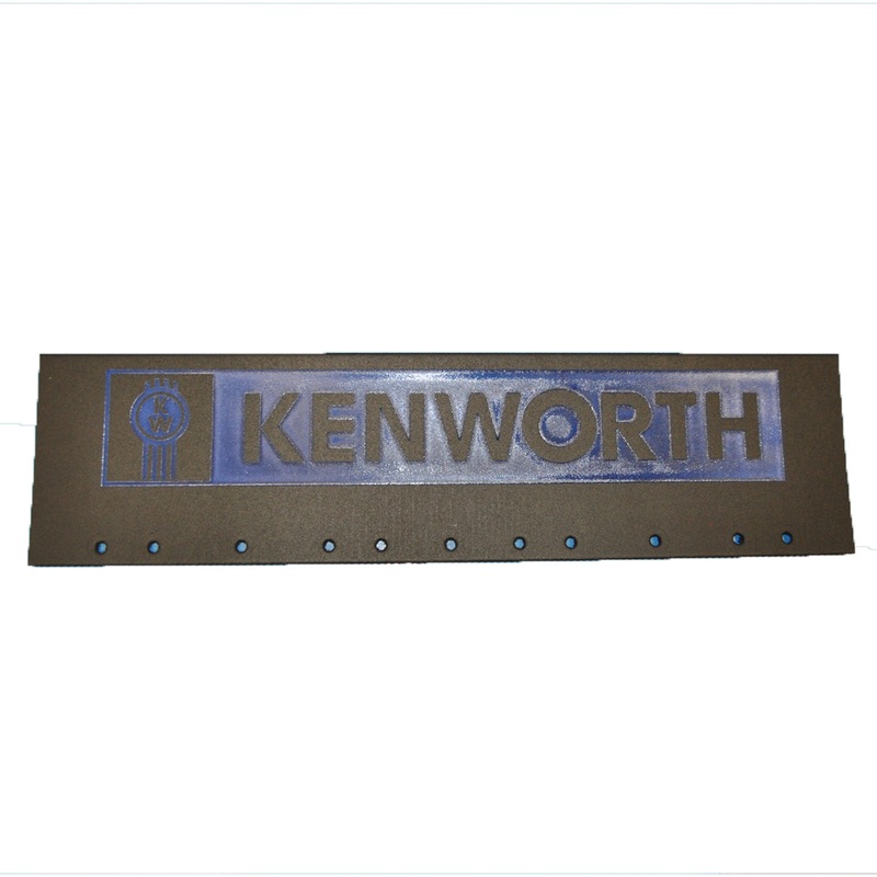 Kenworth 24 x 6 black quarter fender mudflap w/blue stamped logo