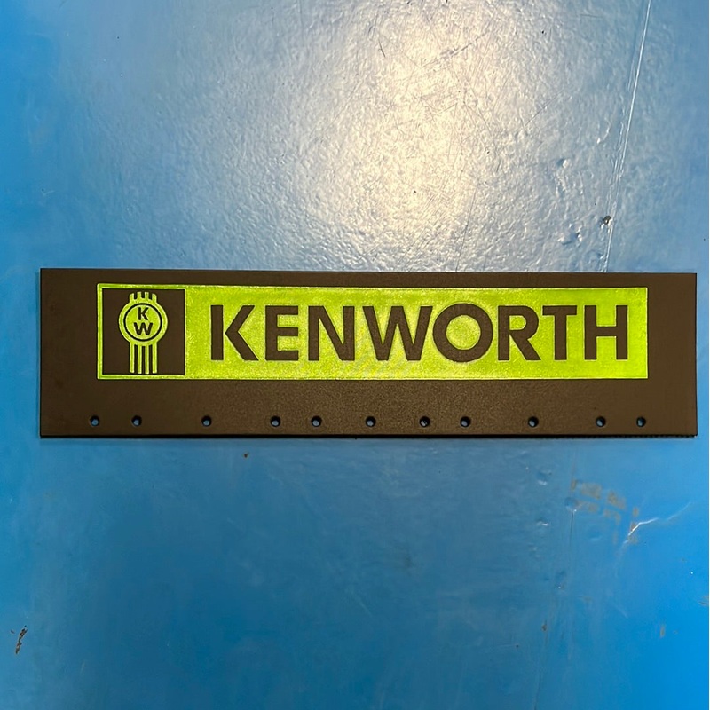 Kenworth 24 x 6 black quarter fender mudflap w/green stamped logo