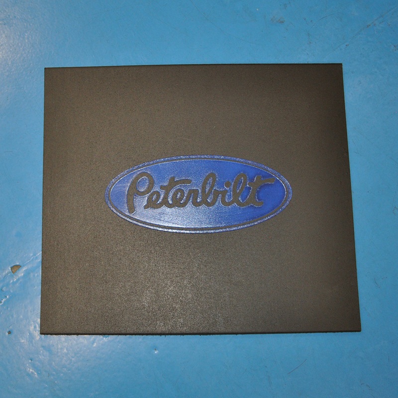 Peterbilt 16 x 14 black front fender mudflap w/blue stamped logo