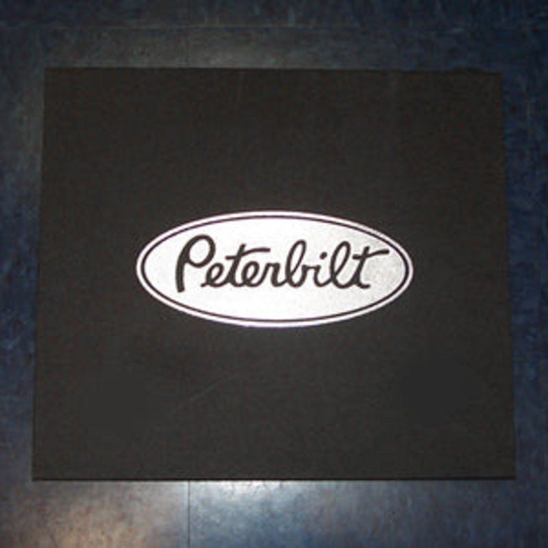 Peterbilt 16 x 14 black front fender mudflap w/chrome stamped logo