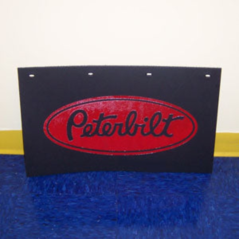 Peterbilt 24 x 14 black step box mudflap w/red stamped logo
