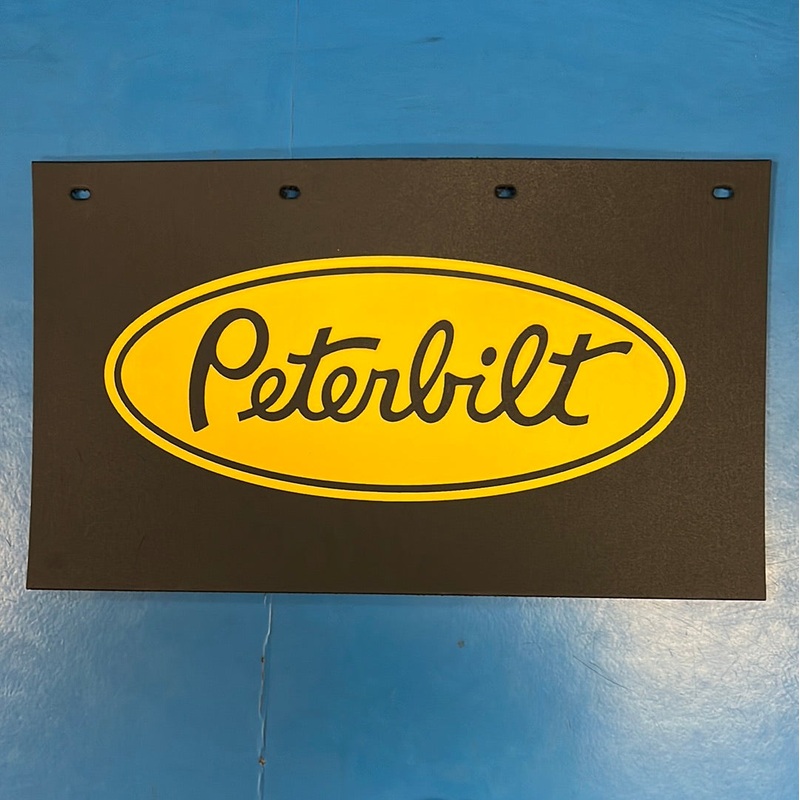 Peterbilt 24 x 14 black step box mudflap w/yellow stamped logo