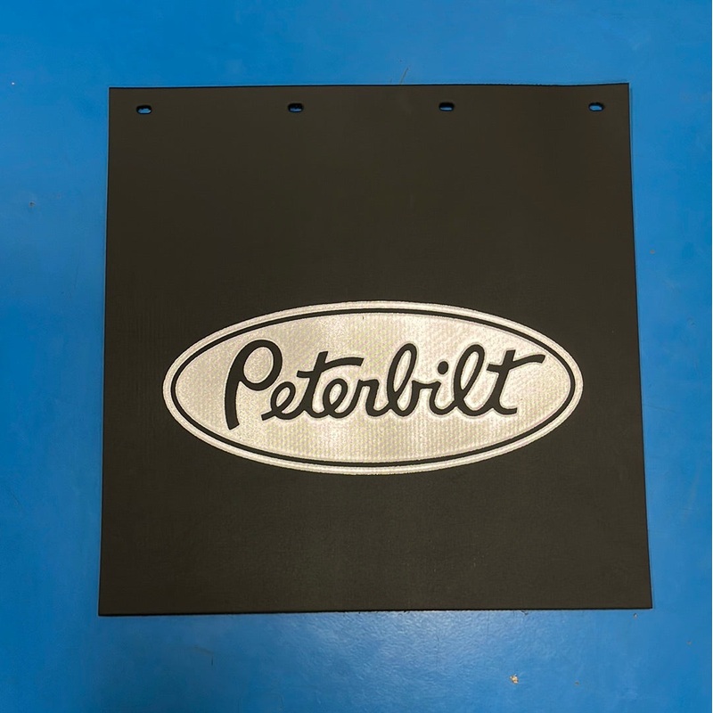 Peterbilt 24 x 24 black mudflap w/chrome stamped logo