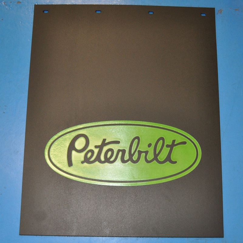 Peterbilt 24 x 30 black mudflap w/green stamped logo