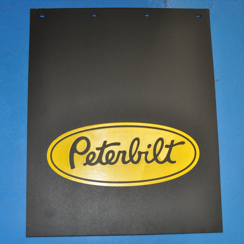 Peterbilt 24 x 30 black mudflap w/yellow stamped logo