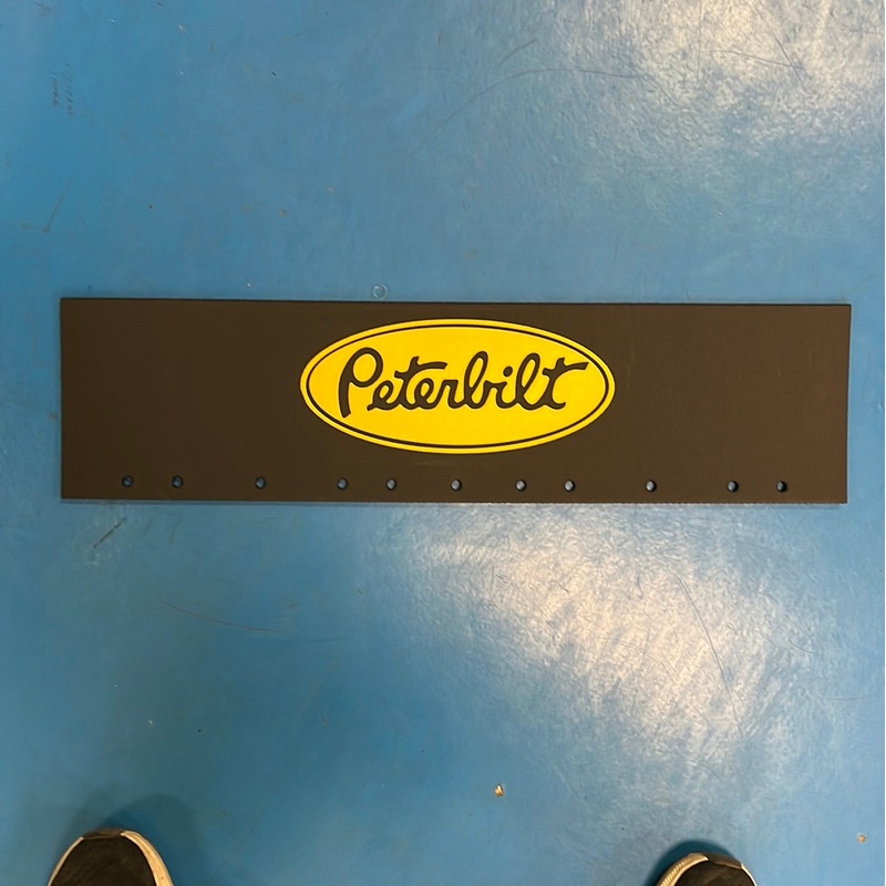 Peterbilt 24 x 6 black quarter fender mudflap w/yellow stamped logo