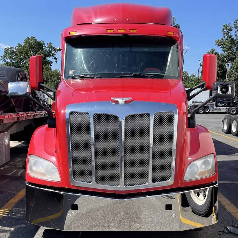 Peterbilt 579 chrome steel 16 bumper with mounting holes and tow pin holes