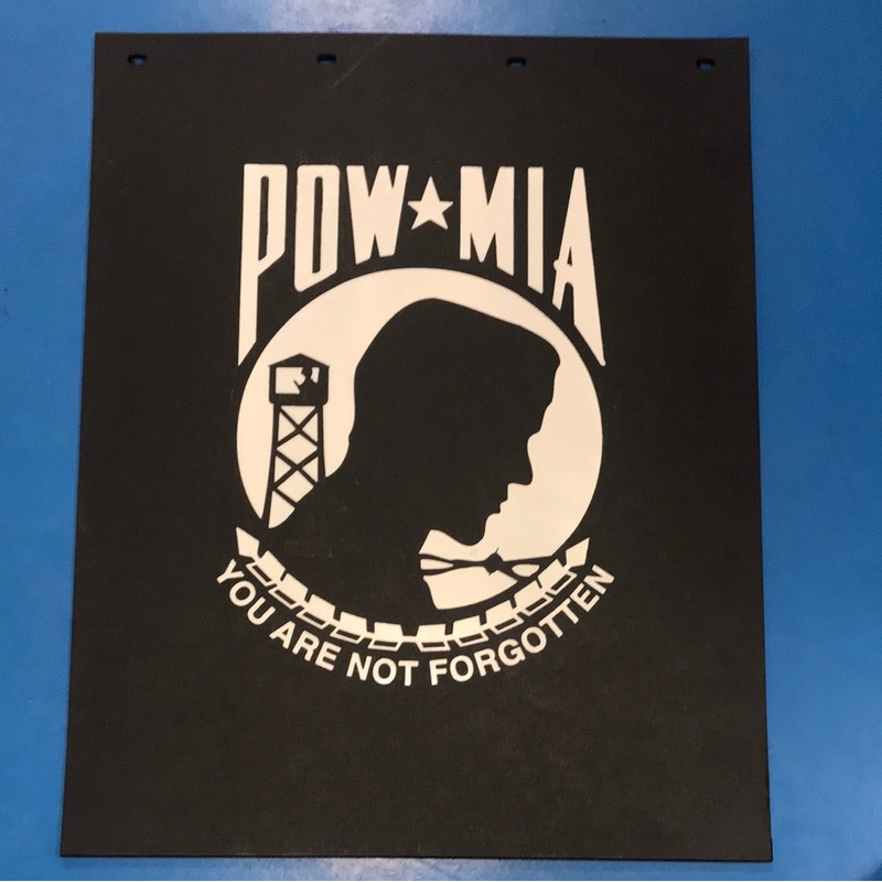 POW / MIA 24 x 30 black poly mudflap w/white logo