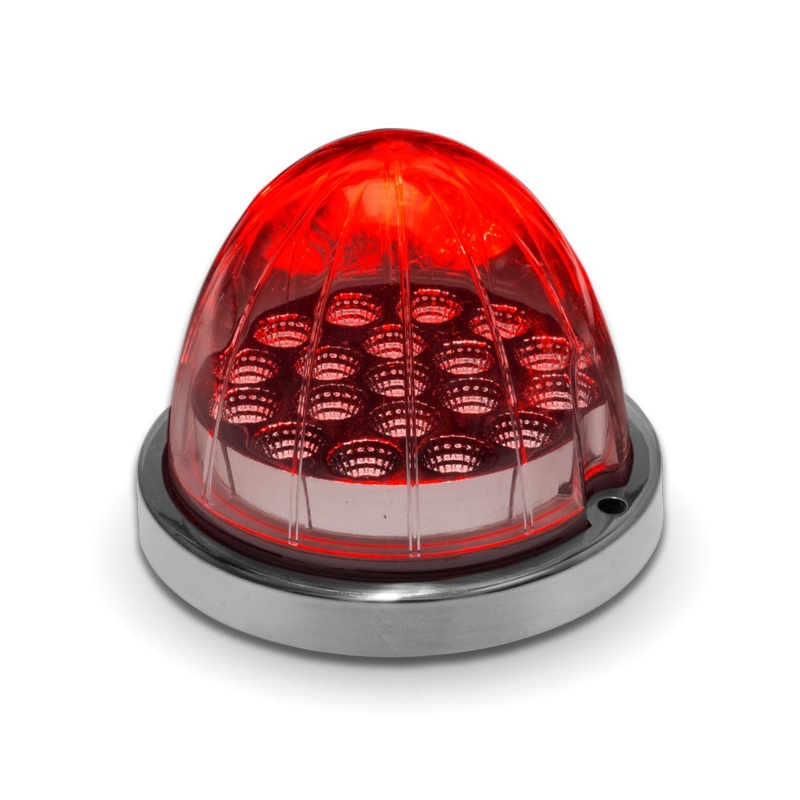 Red 19 diode watermelon-style LED marker/turn signal light w/reflector cup and lock ring – CLEAR lens