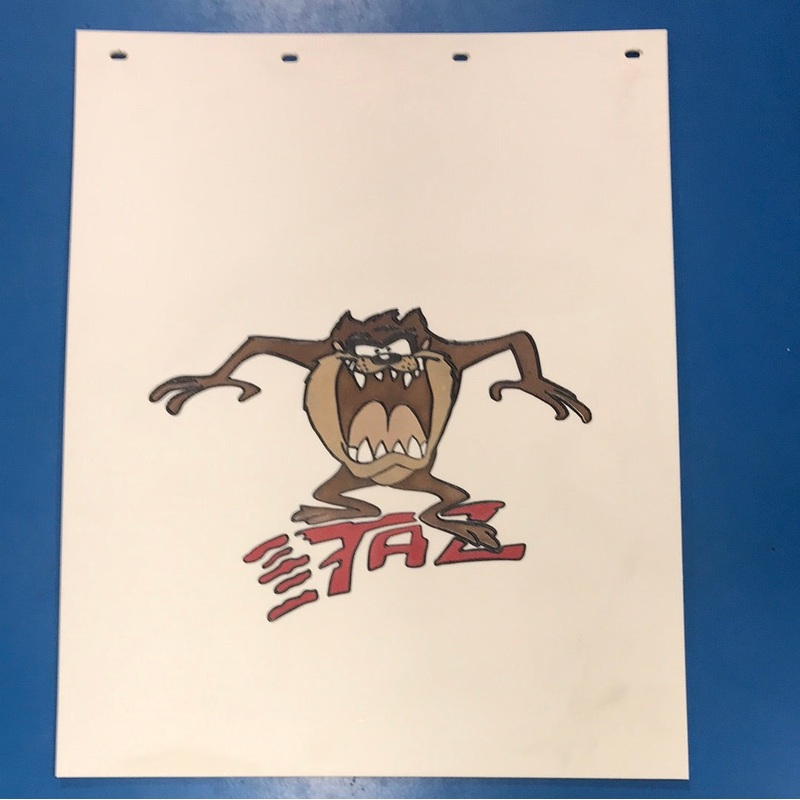 TAZ 24 x 30 white plastic mudflap w/ logo