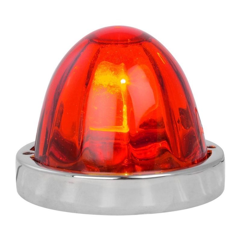Watermelon style glass lens incandescent marker OR turn signal light w/surface mount base – SINGLE