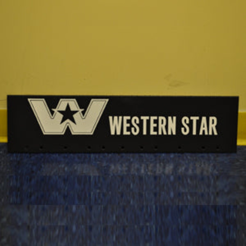 Western Star 24 x 6 black quarter fender mudflap w/white stamped logo