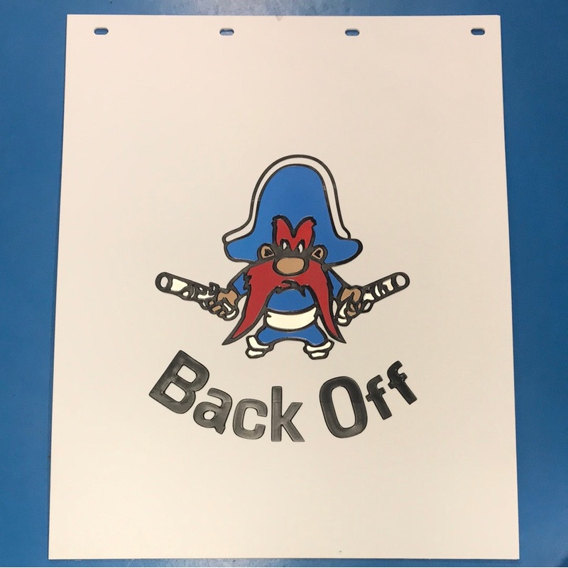 Yosemite Sam 24 x 30 white plastic mudflap w/ logo