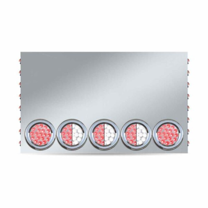 Dual Revolution 20 stainless steel rear center panel w/back, 3 Red/White 4 round, 2 Red 4 round, and 16 bullseye Red/White LED lights