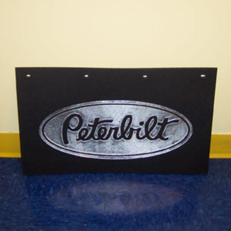Peterbilt 24 x 14 black step box mudflap w/chrome stamped logo