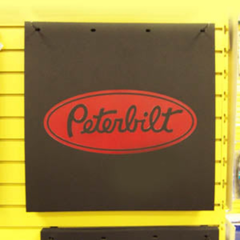 Peterbilt 24 x 24 black mudflap w/red stamped logo